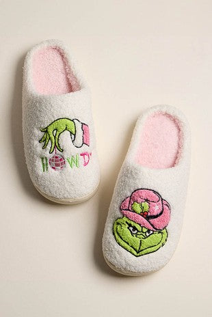 Howdy Grinch Green Monster Slippers