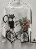 Black Cat Round Knit Printed Sweater