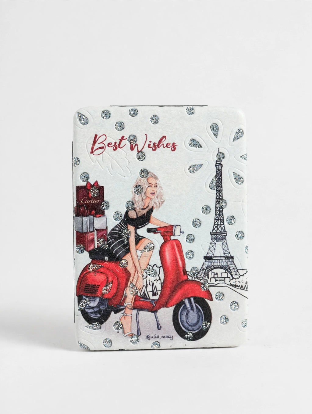 Glittered Paris Fashion Illustrated Mini Cosmetic Folding Mirror