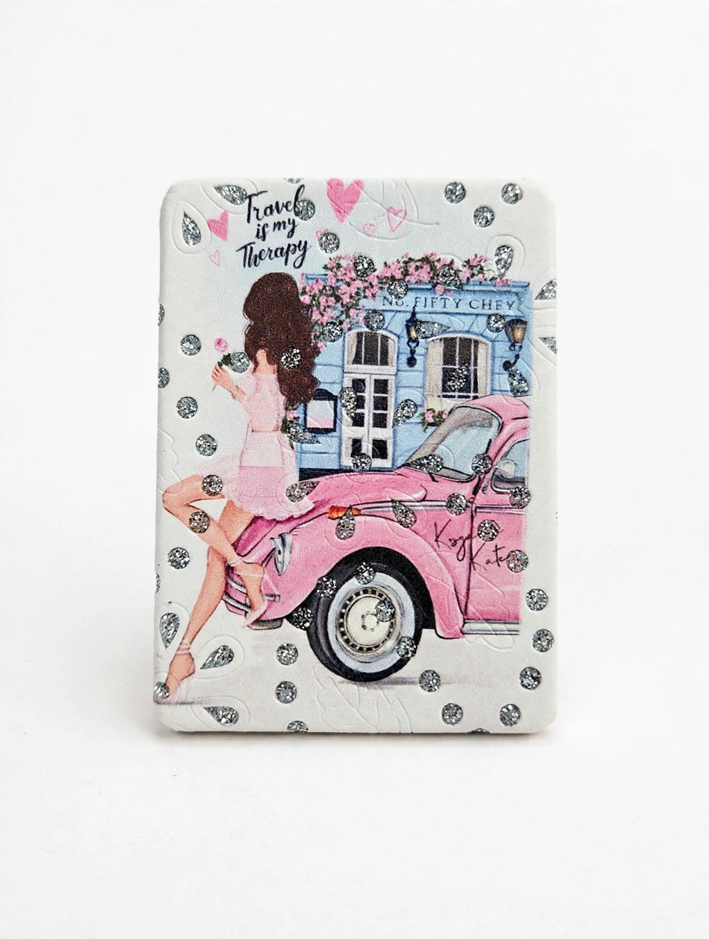 Glittered Paris Fashion Illustrated Mini Cosmetic Folding Mirror