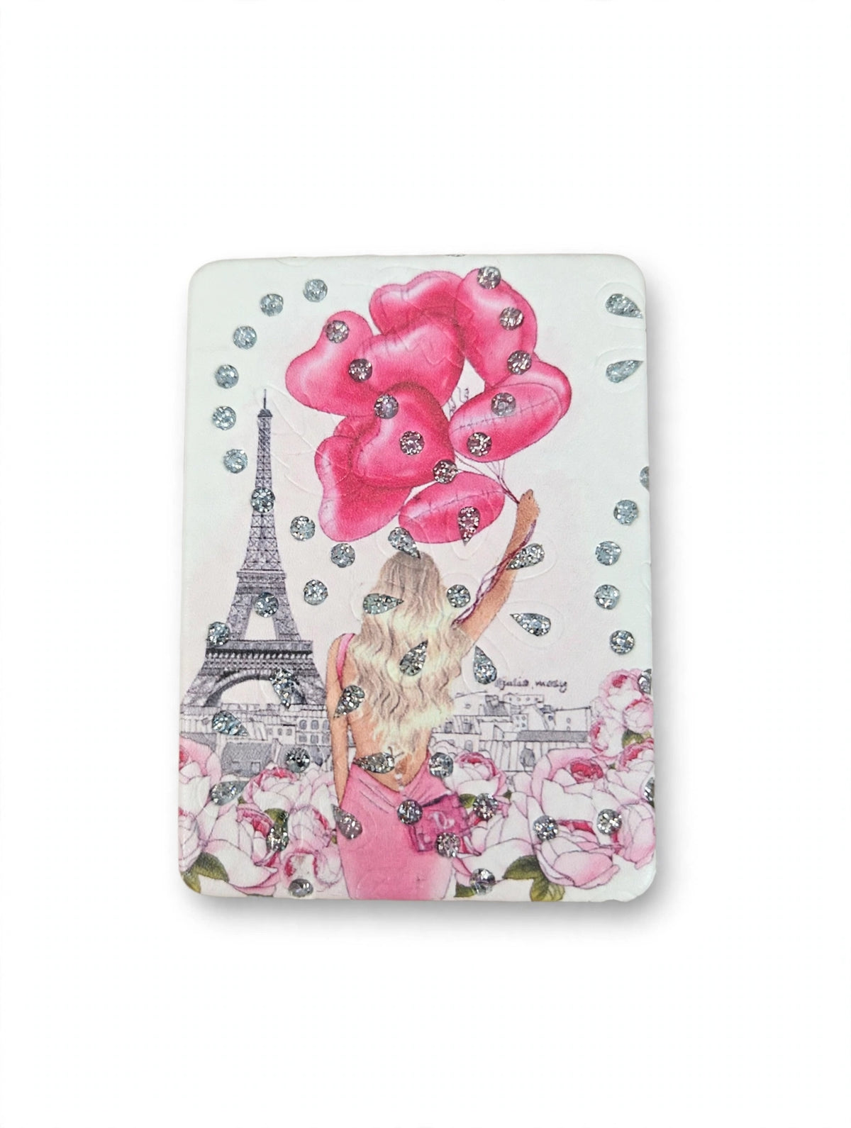 Glittered Paris Fashion Illustrated Mini Cosmetic Folding Mirror