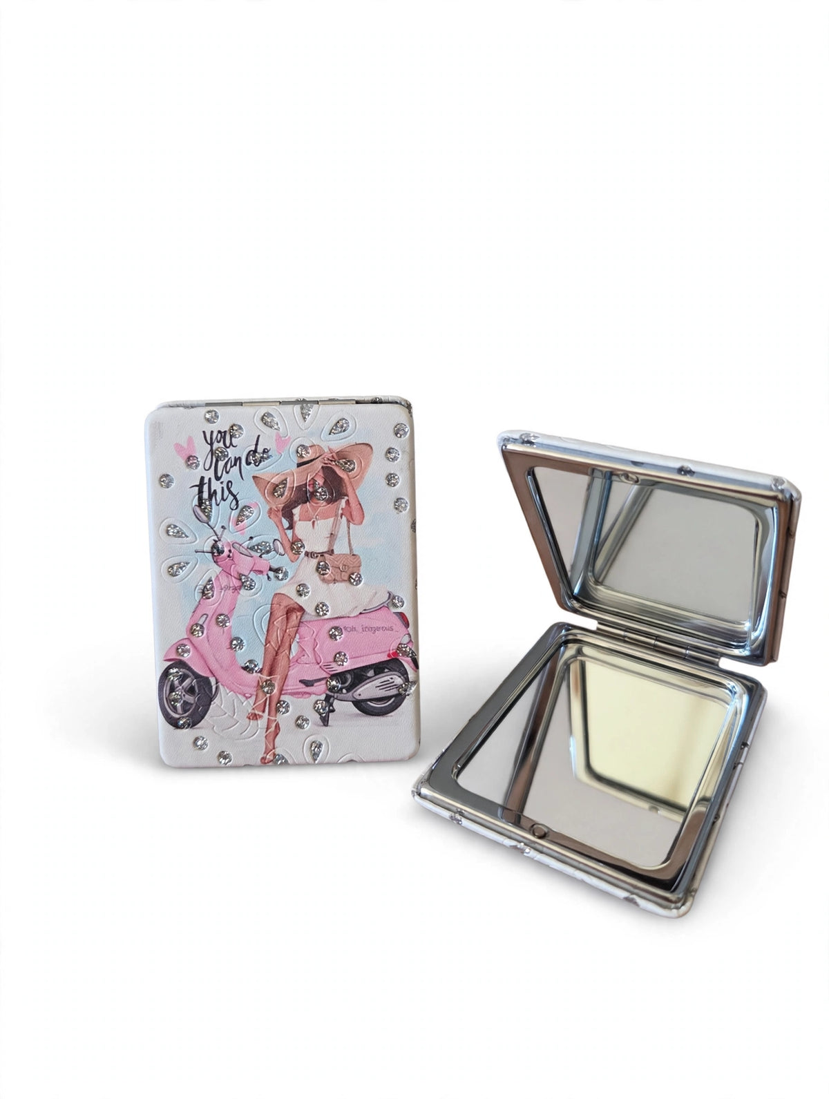 Glittered Paris Fashion Illustrated Mini Cosmetic Folding Mirror