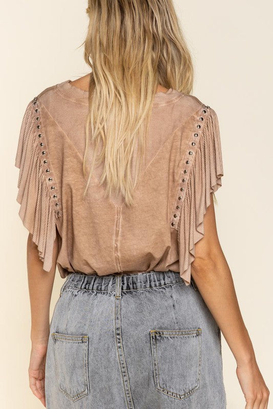 Studded Flutter Sleeve T-shirt