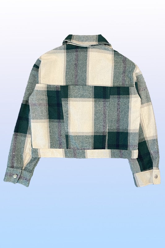 Cropped flannel jacket with bow detailing