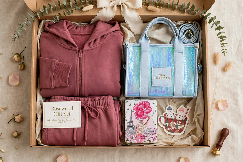 PRE-ORDER: The Rosewood Gift Set — Matching Loungewear Set + Mini Tote + Mirror
