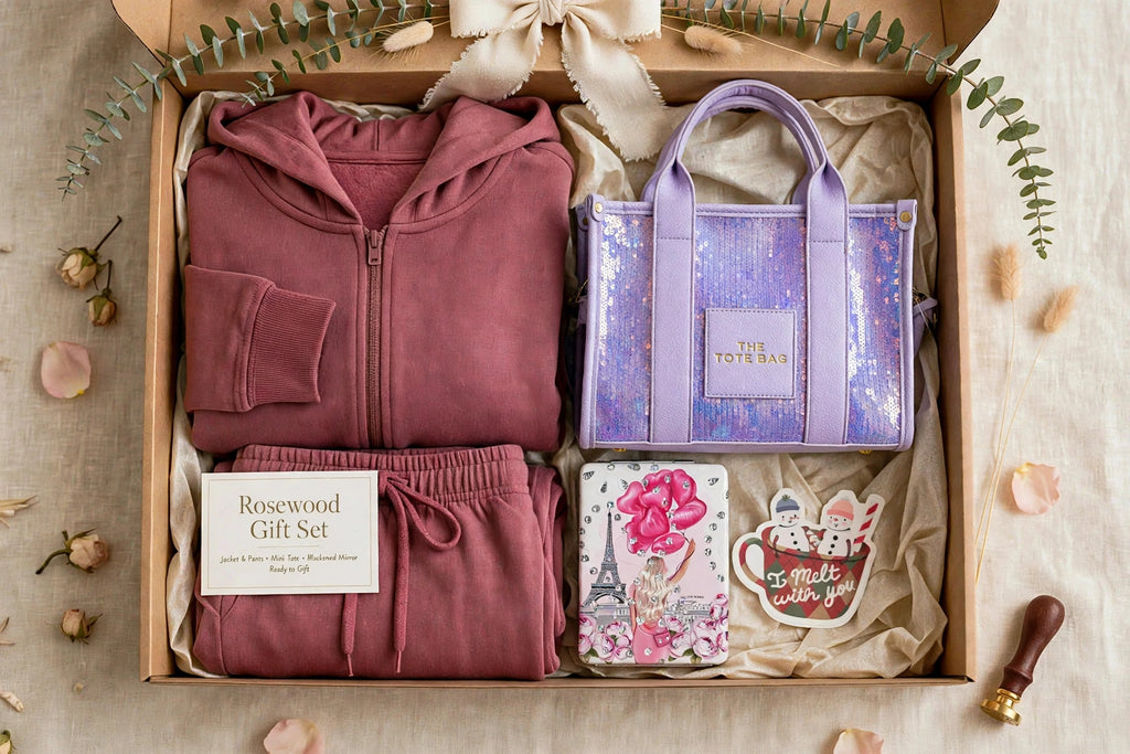 PRE-ORDER: The Rosewood Gift Set — Matching Loungewear Set + Mini Tote + Mirror