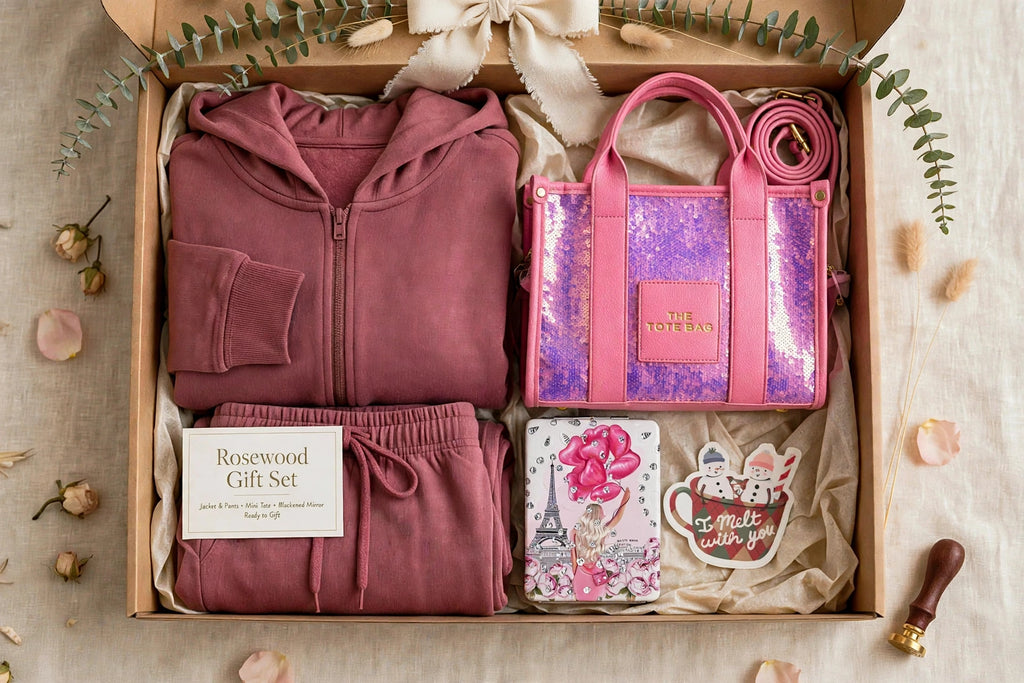 PRE-ORDER: The Rosewood Gift Set — Matching Loungewear Set + Mini Tote + Mirror