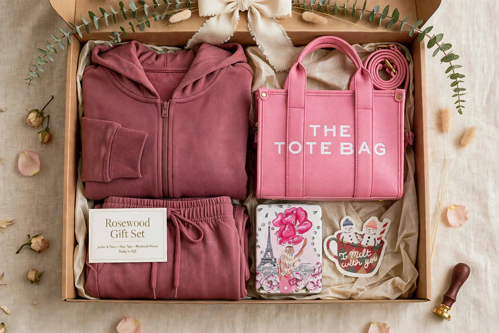 PRE-ORDER: The Rosewood Gift Set — Matching Loungewear Set + Mini Tote + Mirror