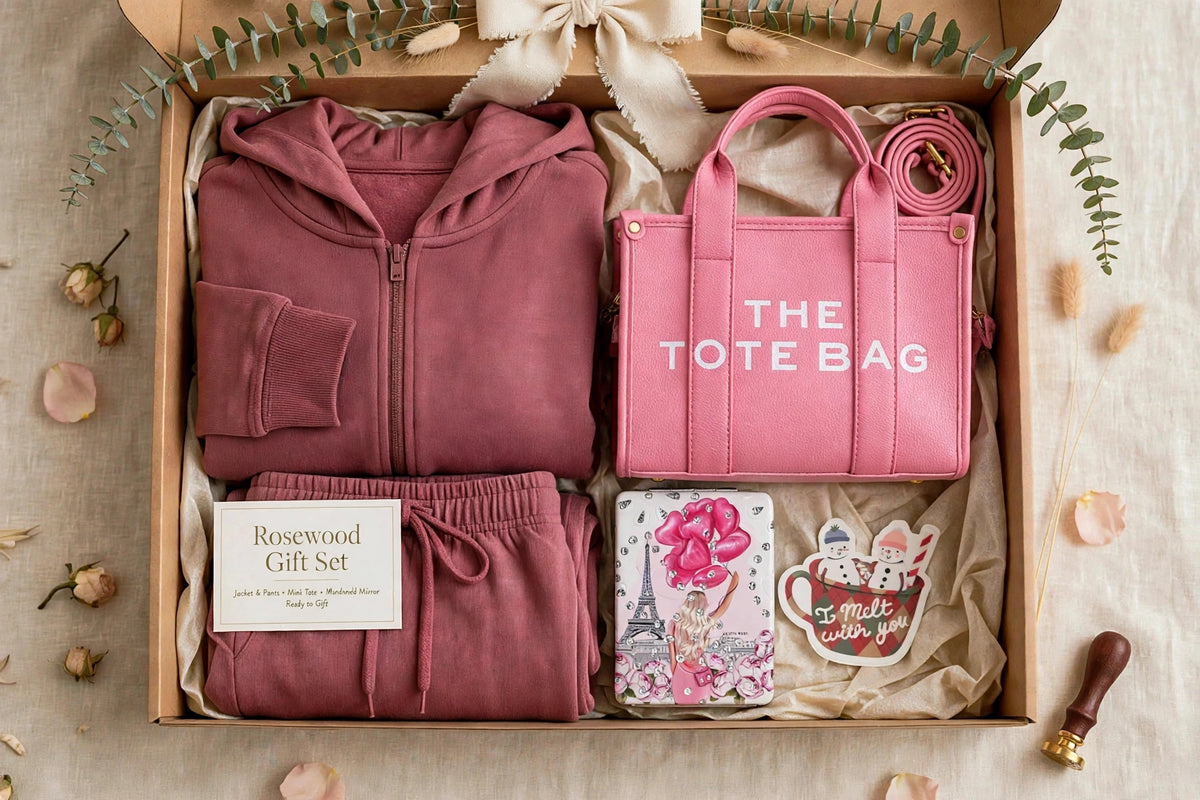 PRE-ORDER: The Rosewood Gift Set — Matching Loungewear Set + Mini Tote + Mirror