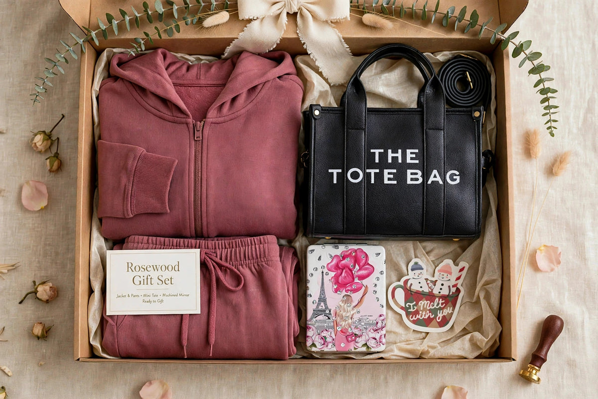 PRE-ORDER: The Rosewood Gift Set — Matching Loungewear Set + Mini Tote + Mirror
