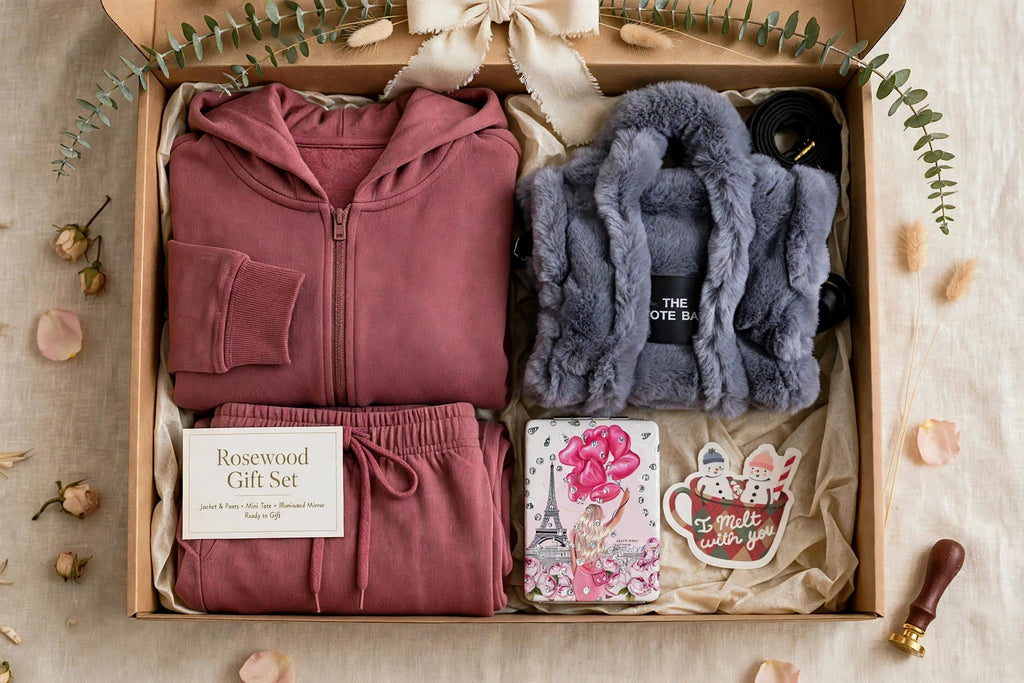 PRE-ORDER: The Rosewood Gift Set — Matching Loungewear Set + Mini Tote + Mirror