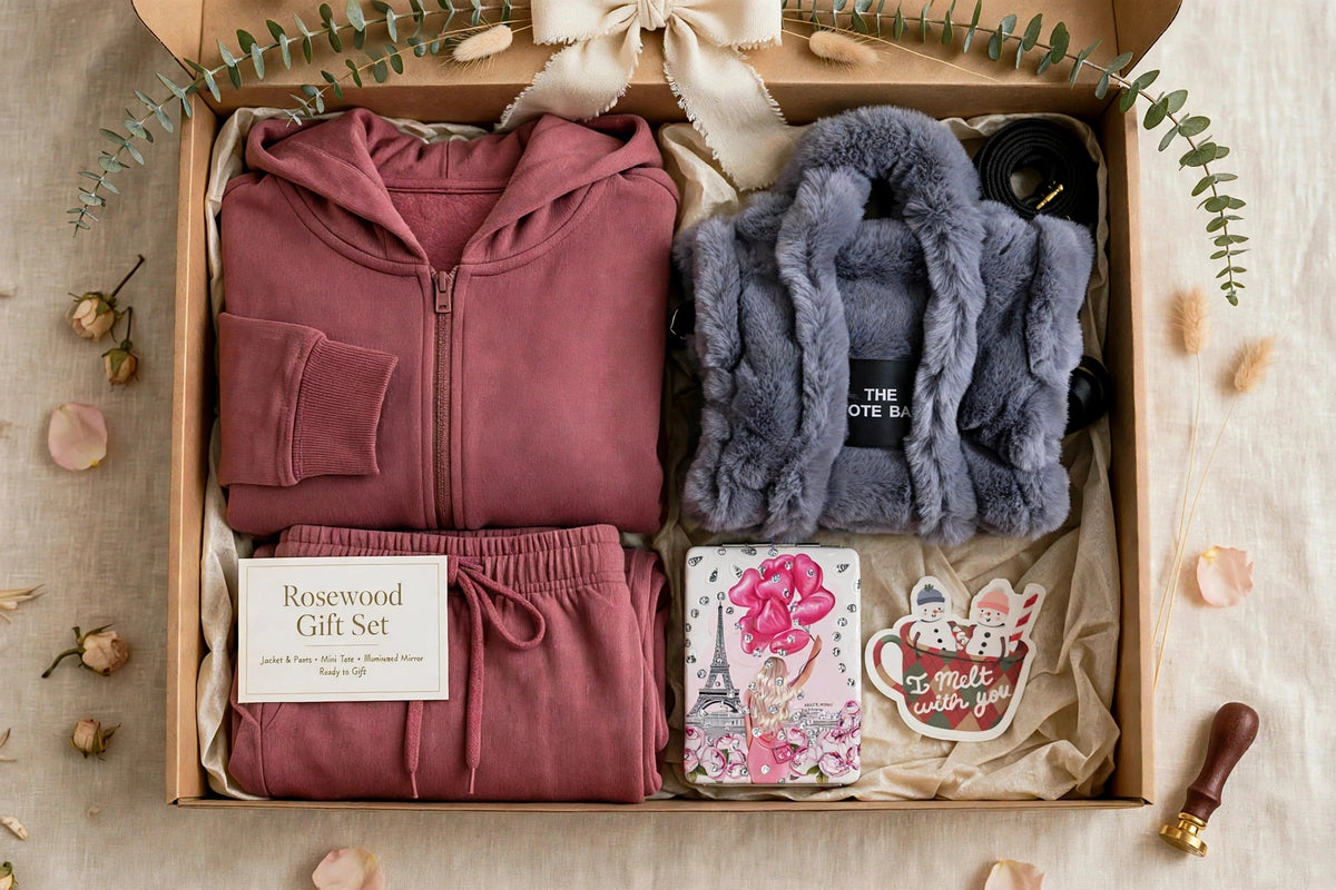 PRE-ORDER: The Rosewood Gift Set — Matching Loungewear Set + Mini Tote + Mirror