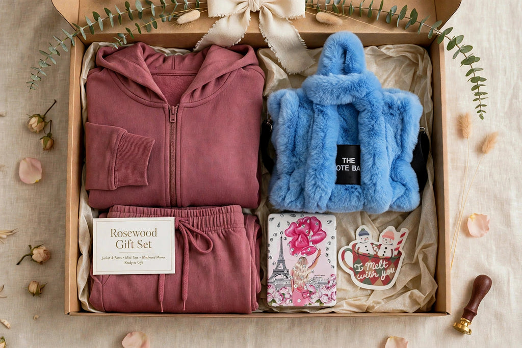 PRE-ORDER: The Rosewood Gift Set — Matching Loungewear Set + Mini Tote + Mirror