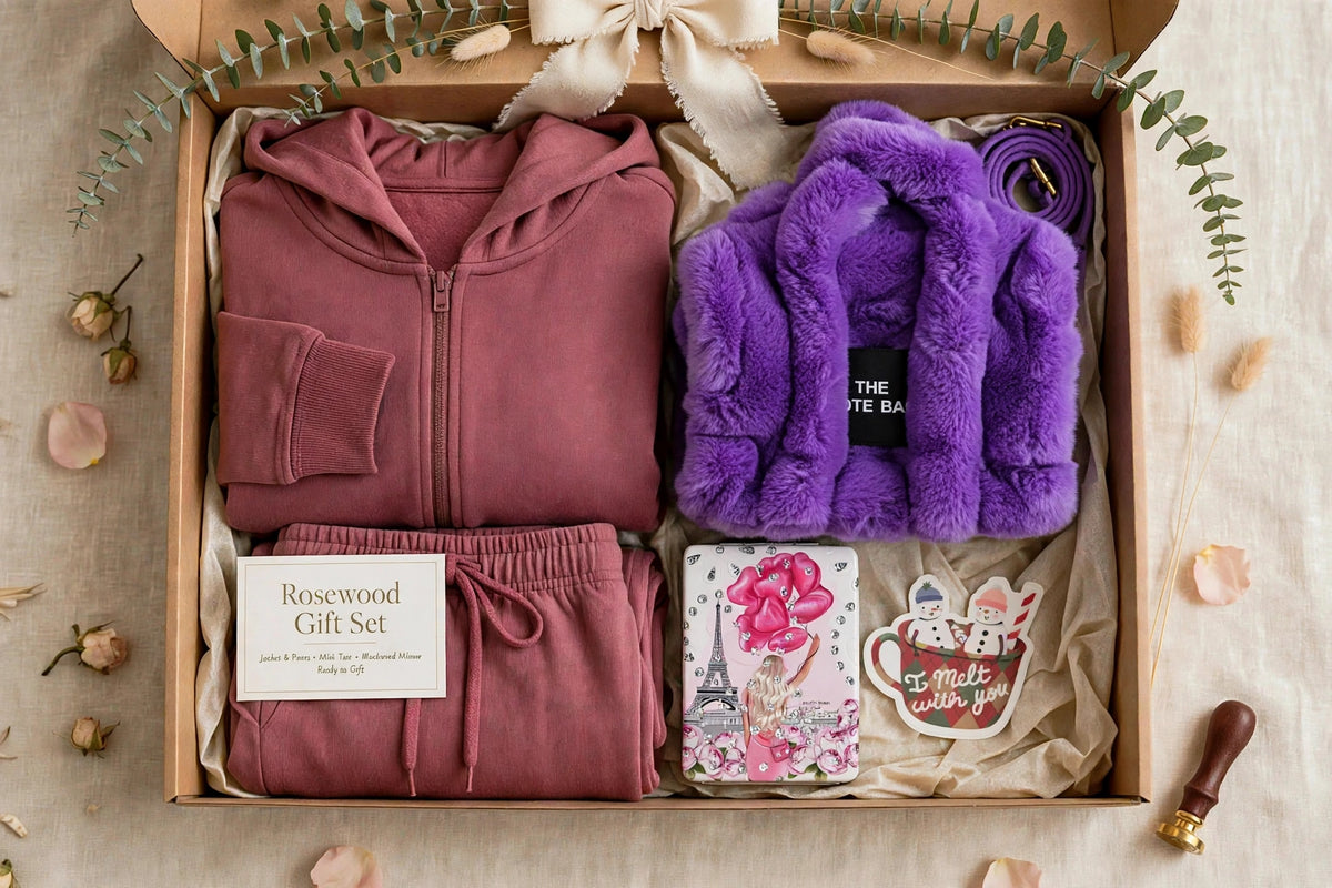 PRE-ORDER: The Rosewood Gift Set — Matching Loungewear Set + Mini Tote + Mirror