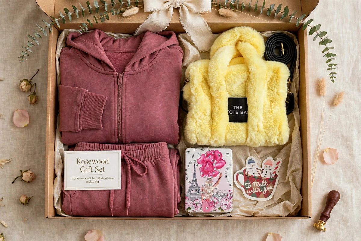 PRE-ORDER: The Rosewood Gift Set — Matching Loungewear Set + Mini Tote + Mirror