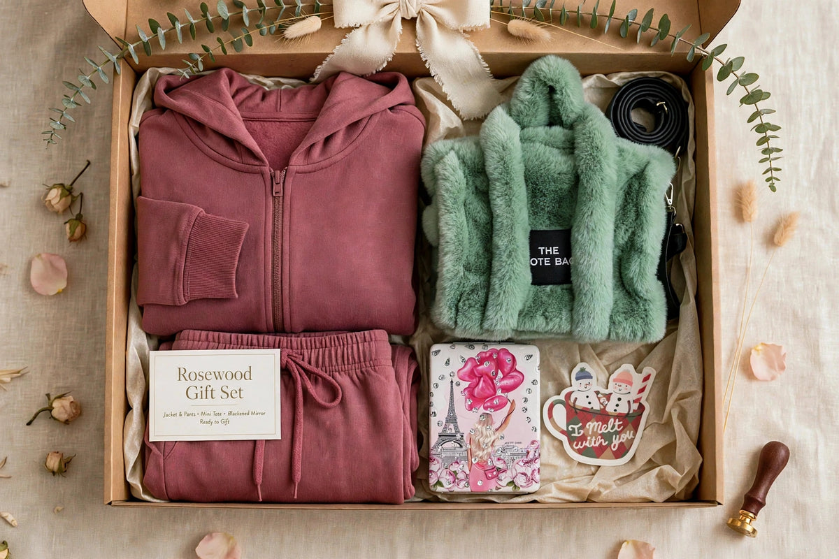 PRE-ORDER: The Rosewood Gift Set — Matching Loungewear Set + Mini Tote + Mirror