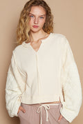 Cream Round Neck, Full Sleeve, Oversized Top
