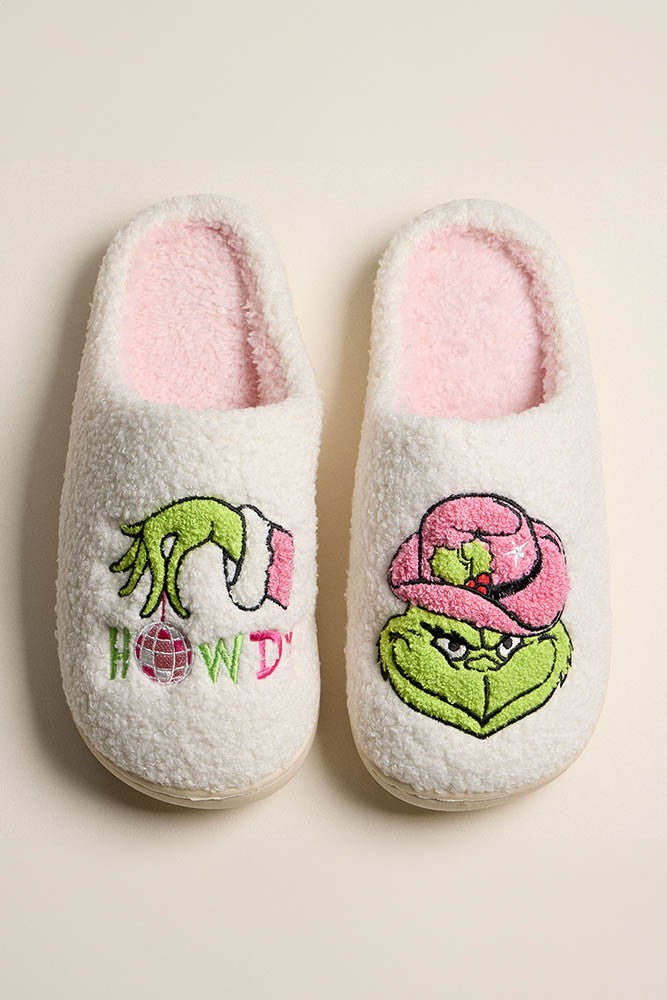Howdy Grinch Green Monster Slippers