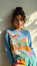 Dog Pattern Chihuahua Round Neck Sweater