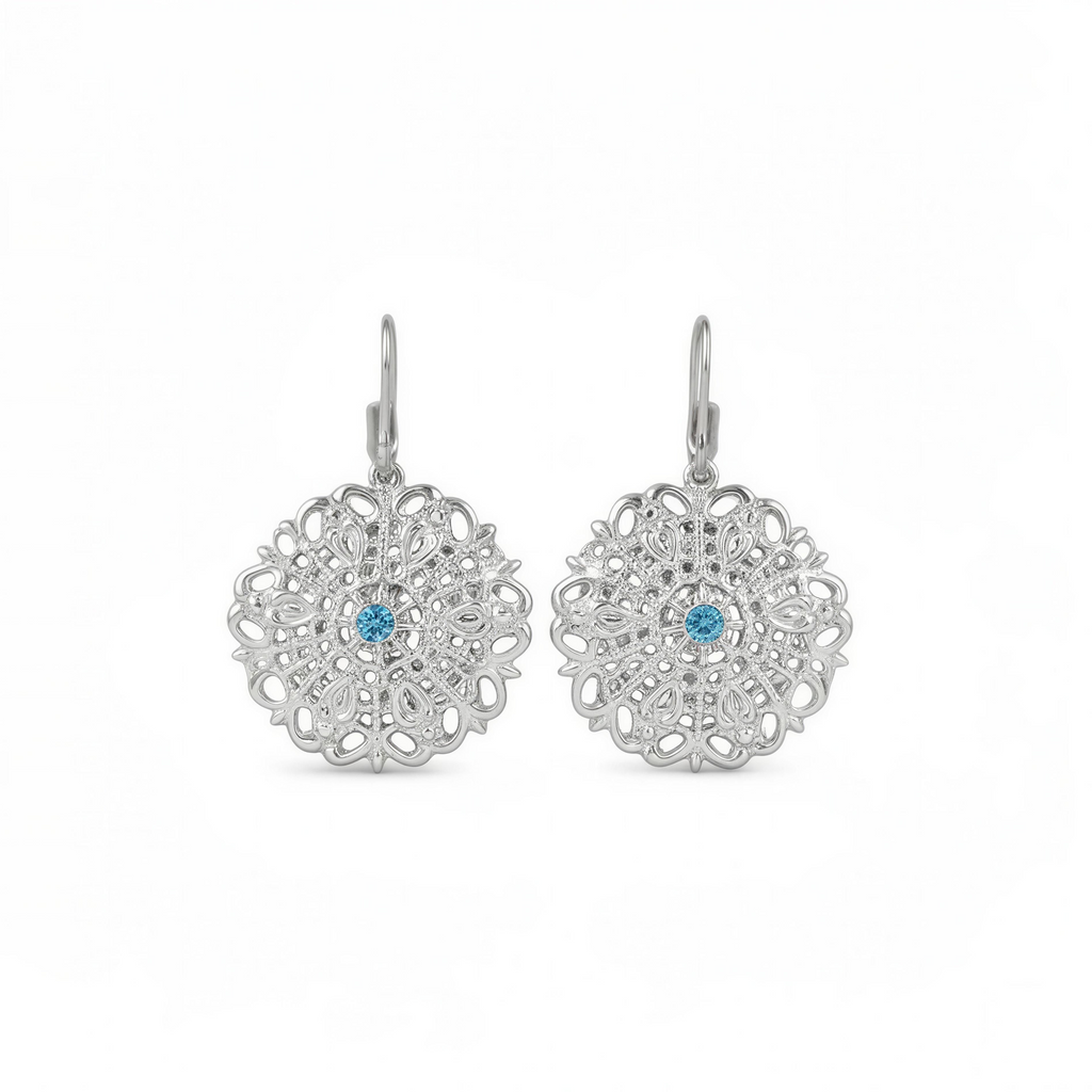 Sliver & Crystal Filigree Earrings