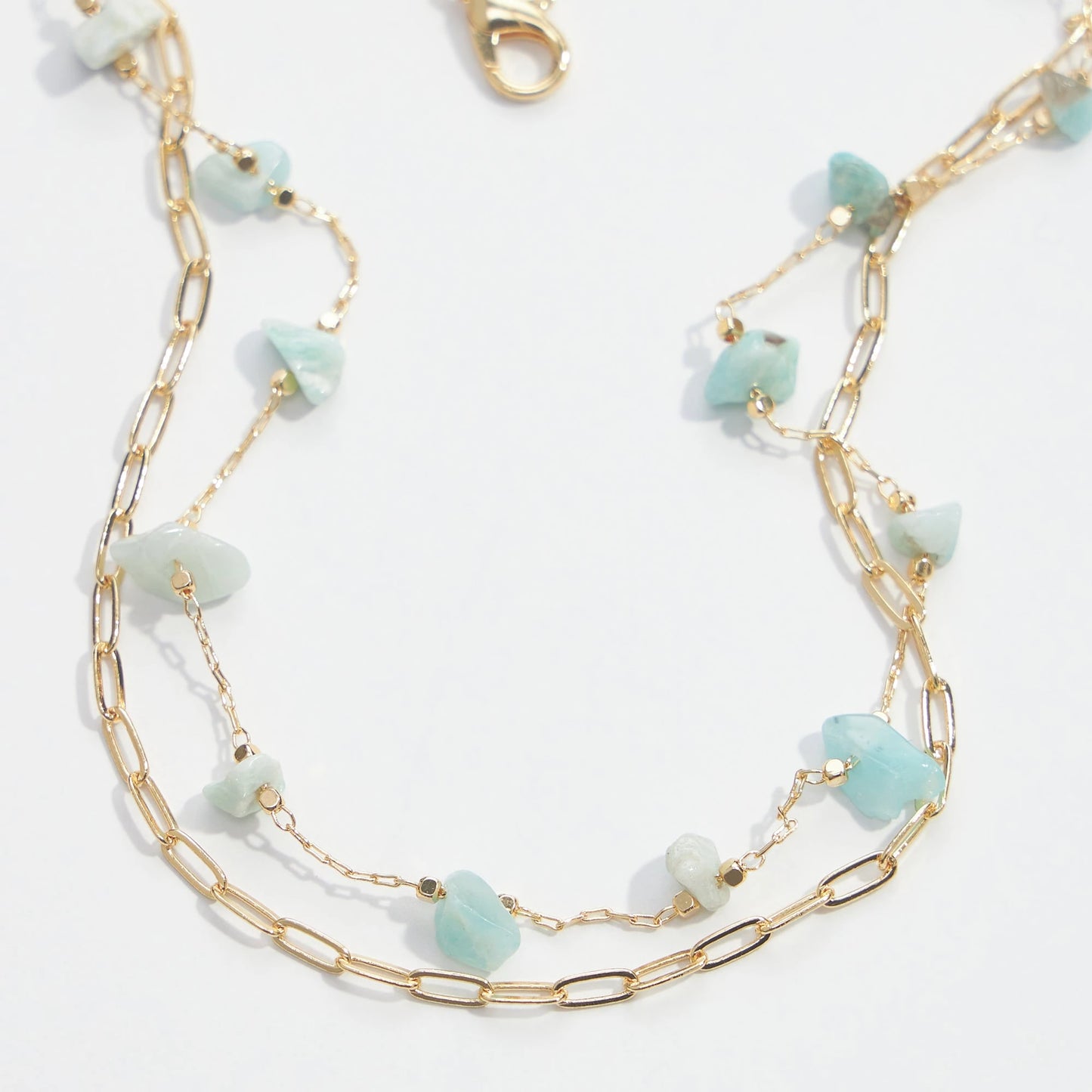 Gold Dipped Natural Stone Beaded Layered Necklace