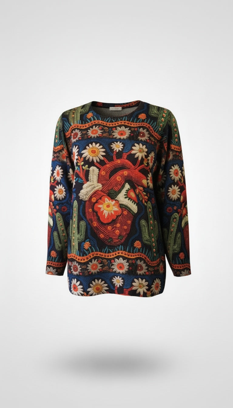 Multicolor, Cactus Printed Sweater