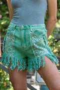 TROPICAL GREEN Sequin Twill Shorts