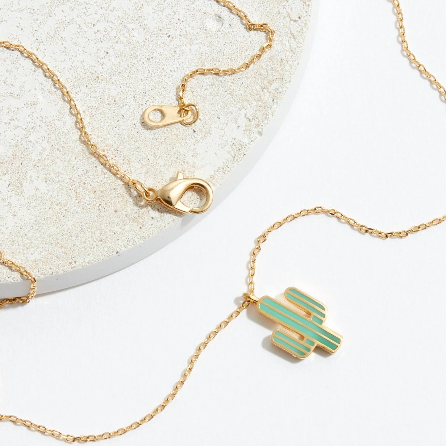 Gold Dipped Cactus Pendant Necklace