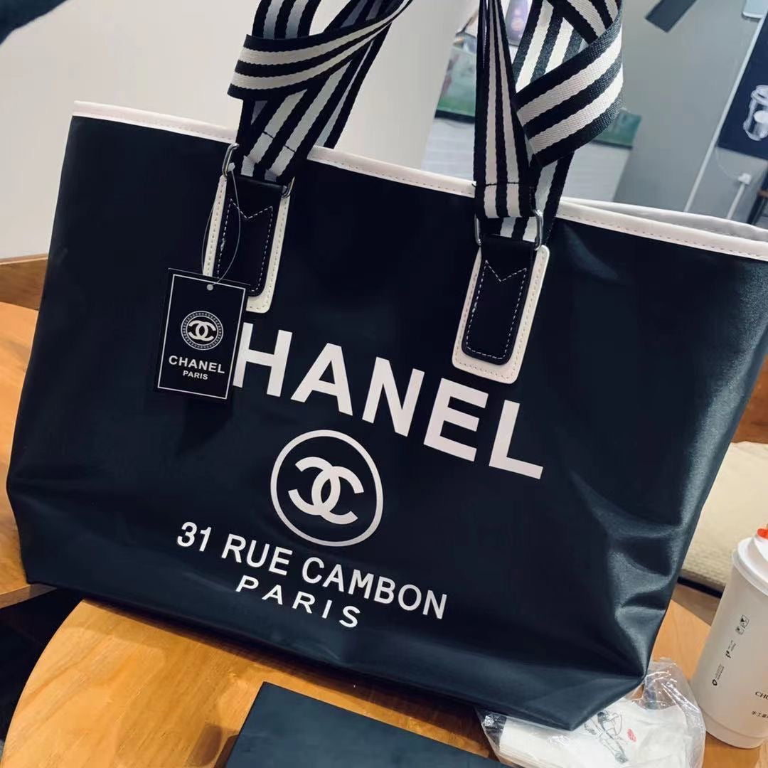 Chanel Designer Black Canvas Tote Bag