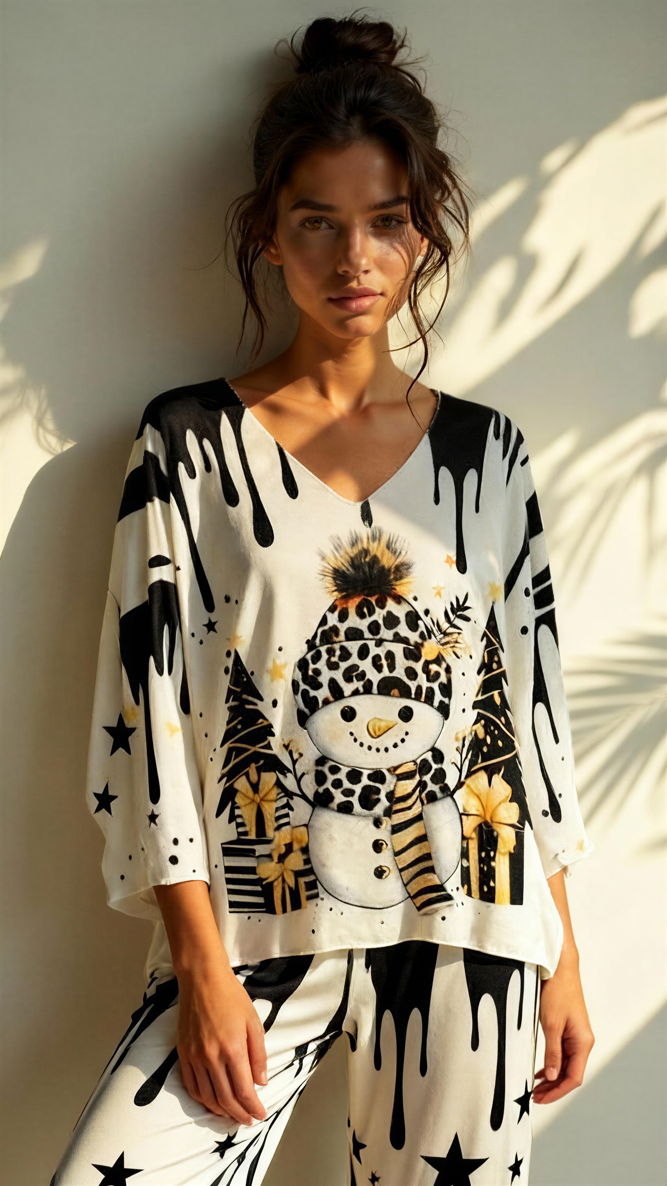 Cozy Italian Black Snowman Christmas Sweater