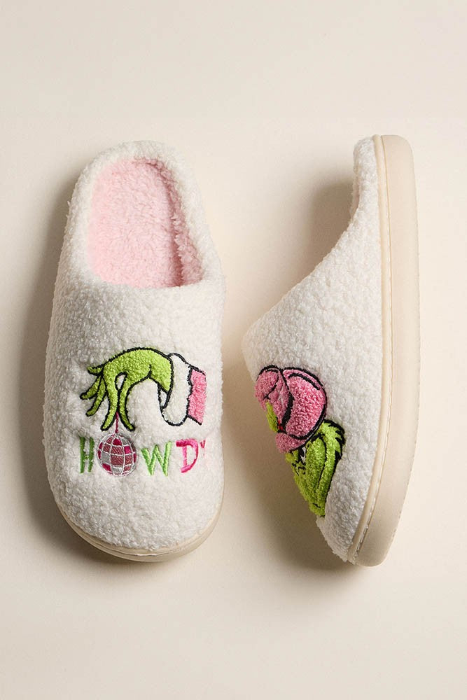 Howdy Grinch Green Monster Slippers