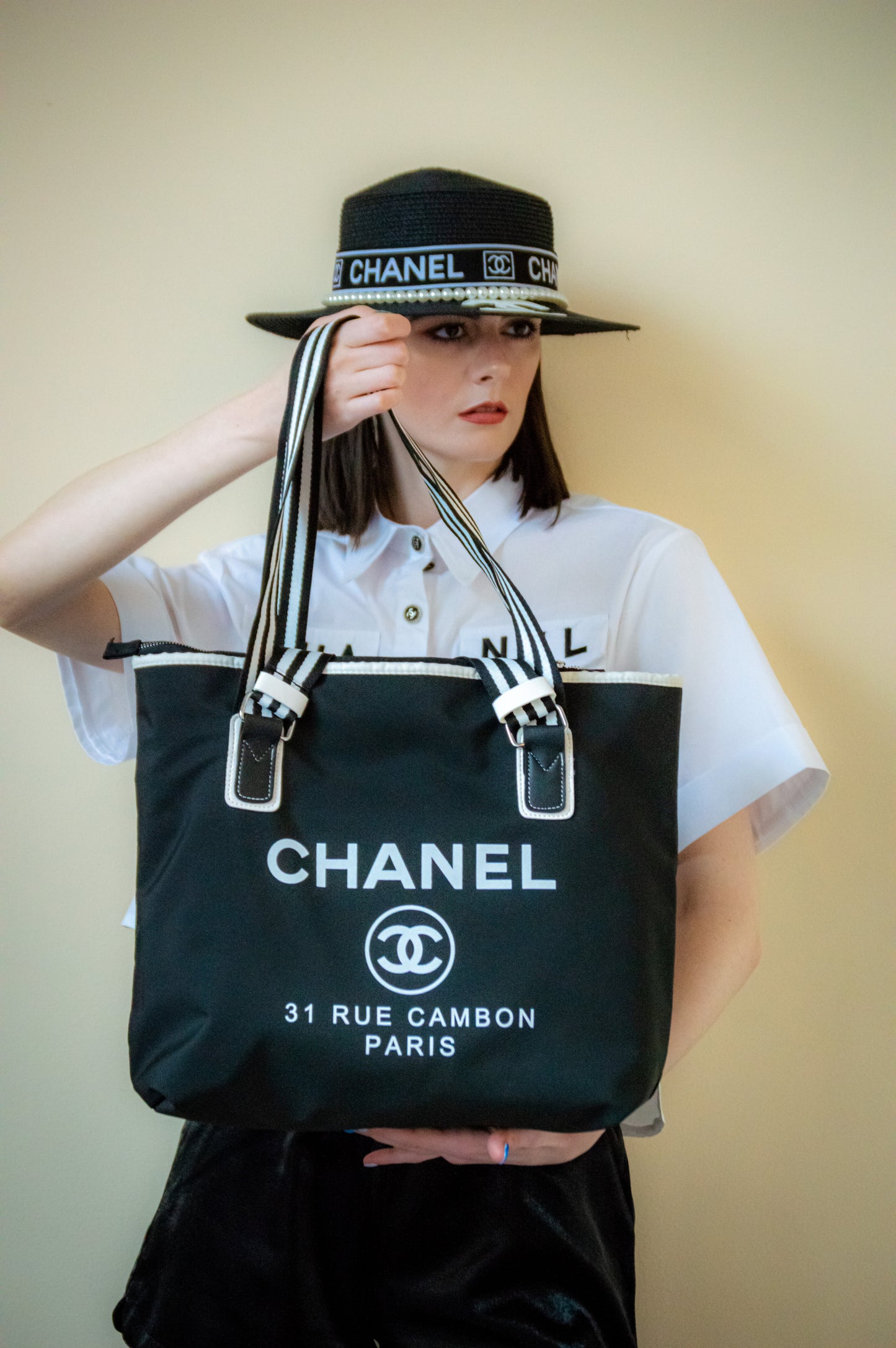 Chanel Designer Black Canvas Tote Bag