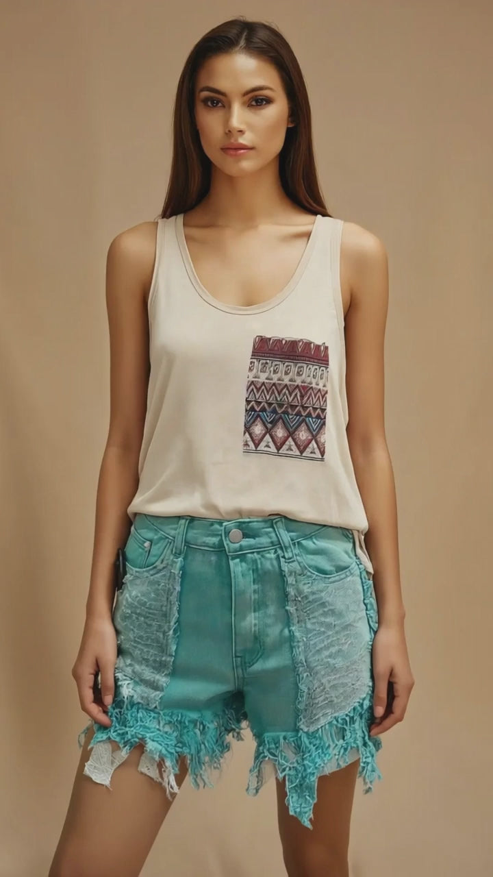 TROPICAL GREEN Sequin Twill Shorts