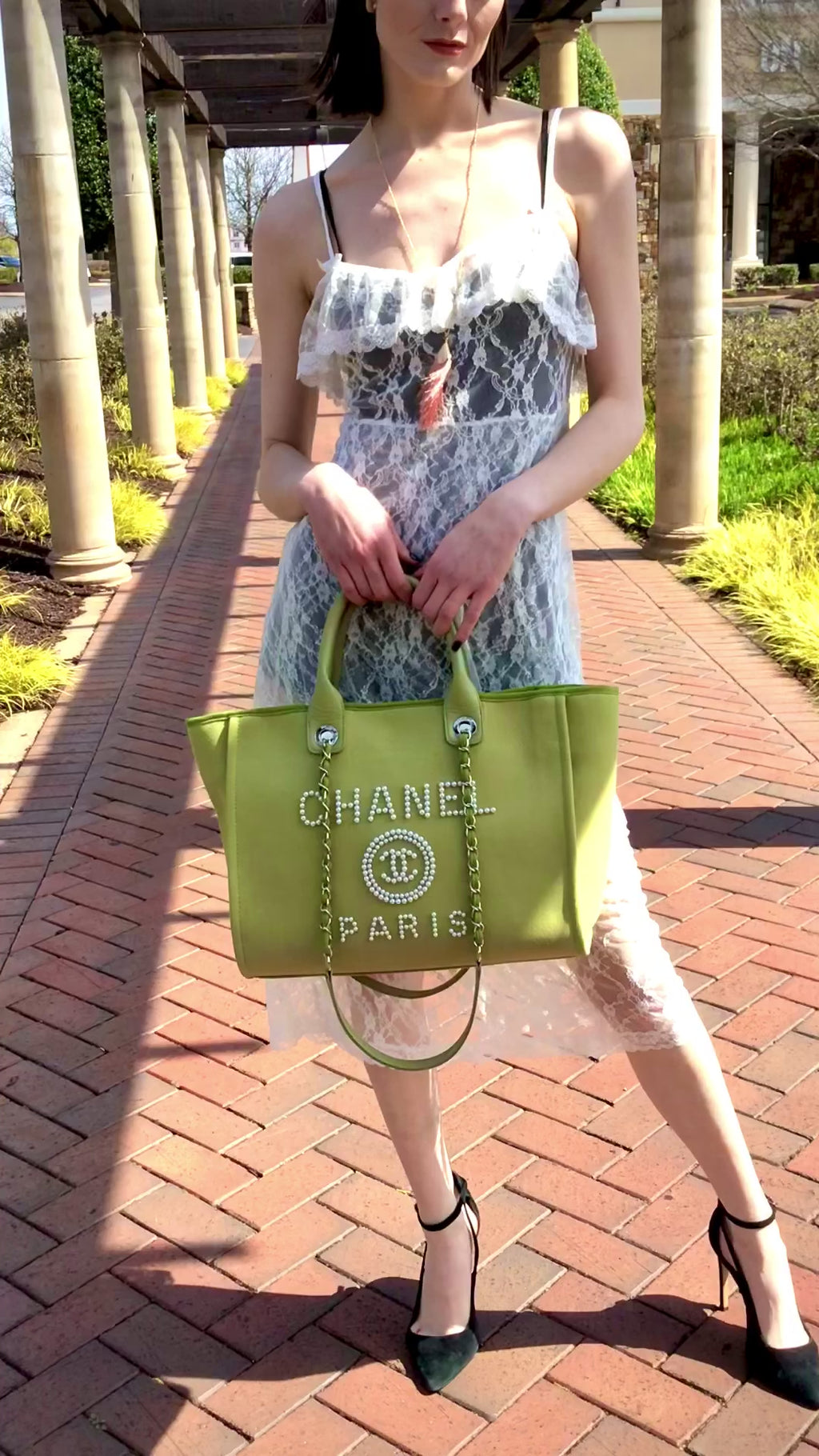 CHANEL Canvas Pearl Large Deauville Tote