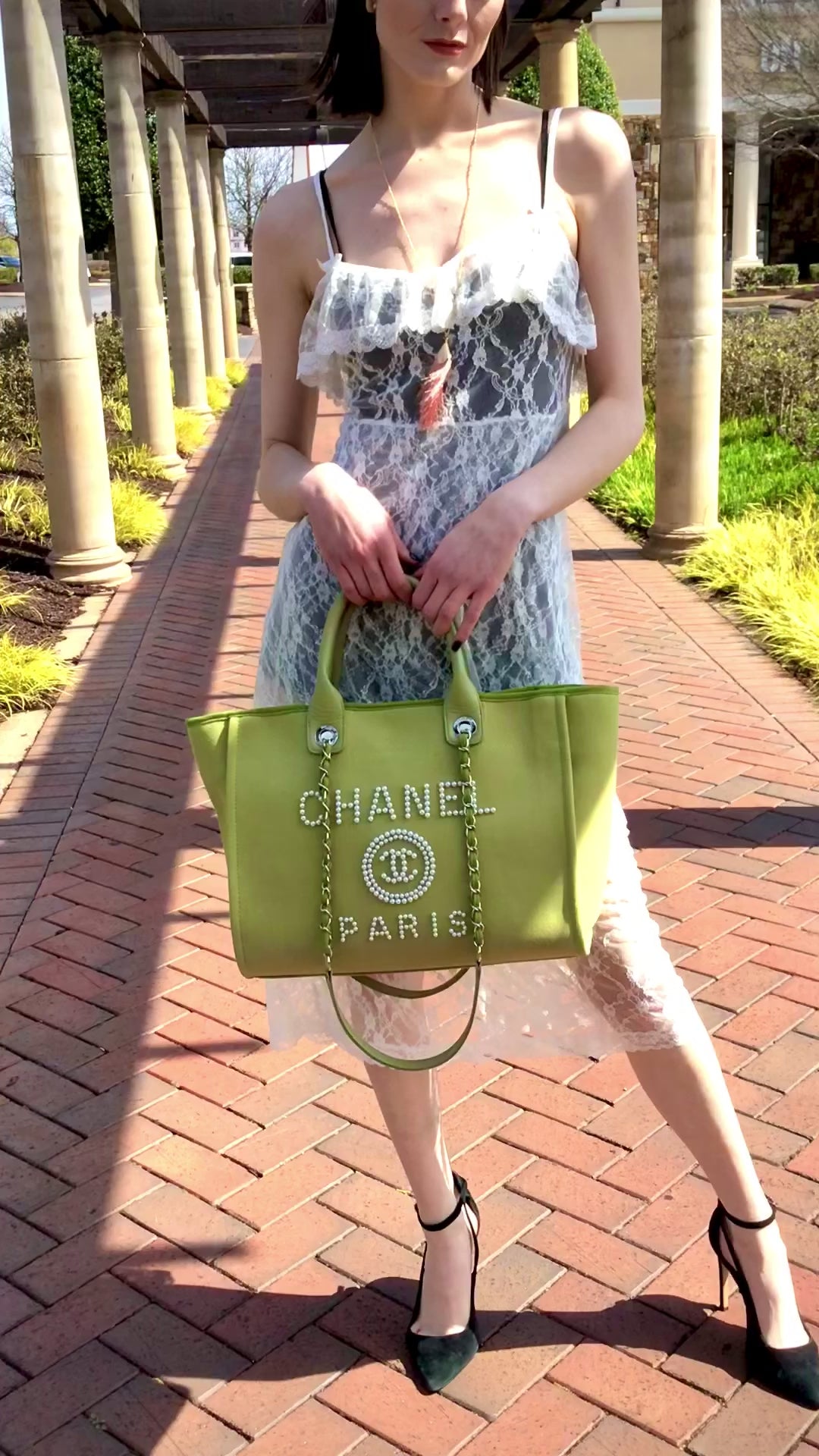 CHANEL Canvas Pearl Large Deauville Tote