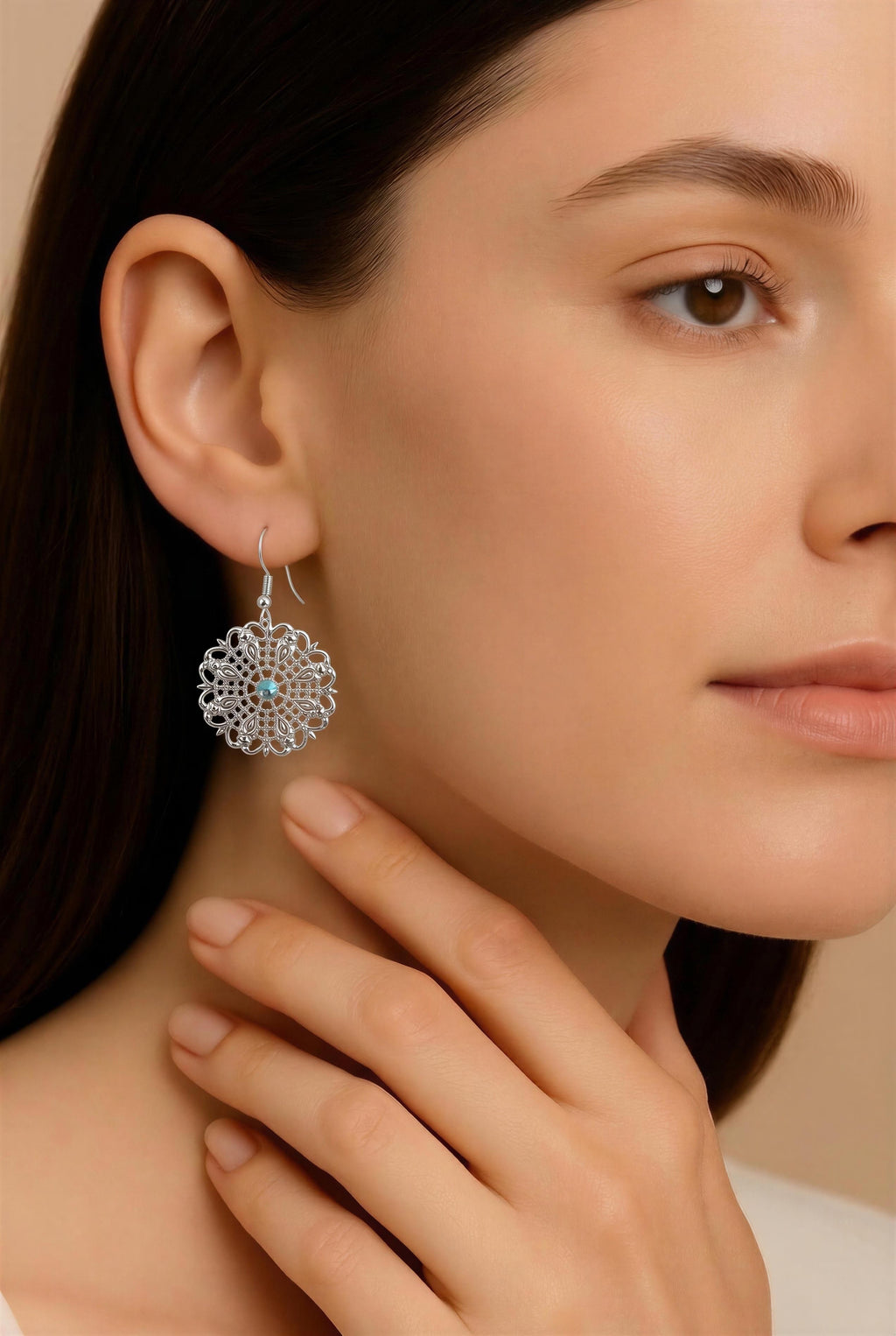 Sliver & Crystal Filigree Earrings